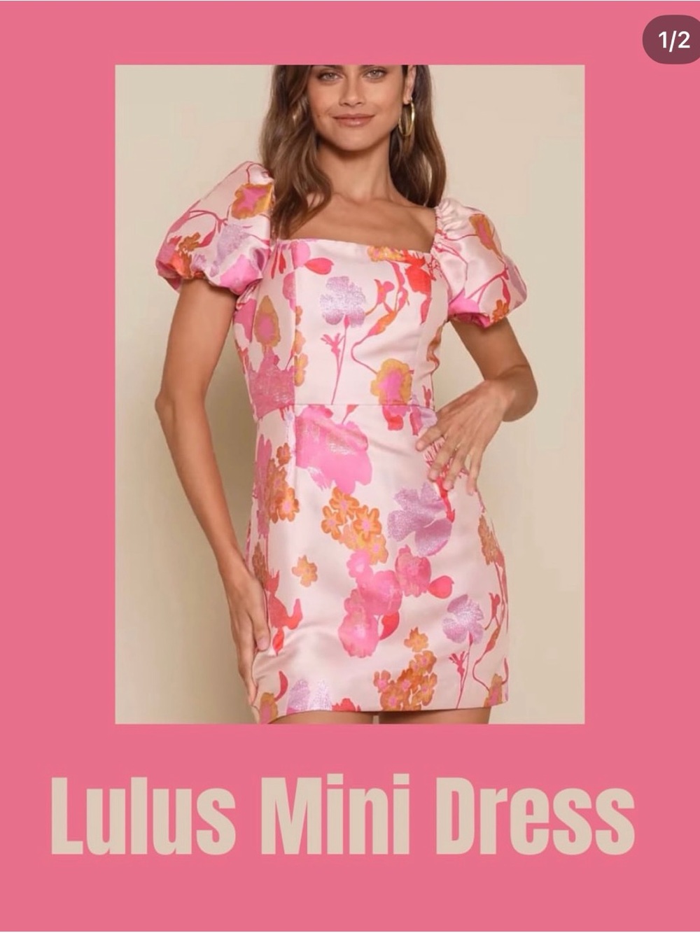 Lulu's Pink and Coral Floral Puff Sleeve Mini Dress